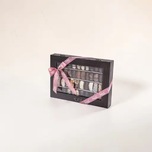 Large Wooden Dates Box with Belgian chocolate